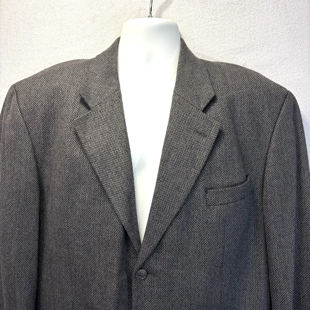Umberto Rossi 100%‎ Lambswool Herringbone Blazer Mens 46L Gray Sport Coat Jacket